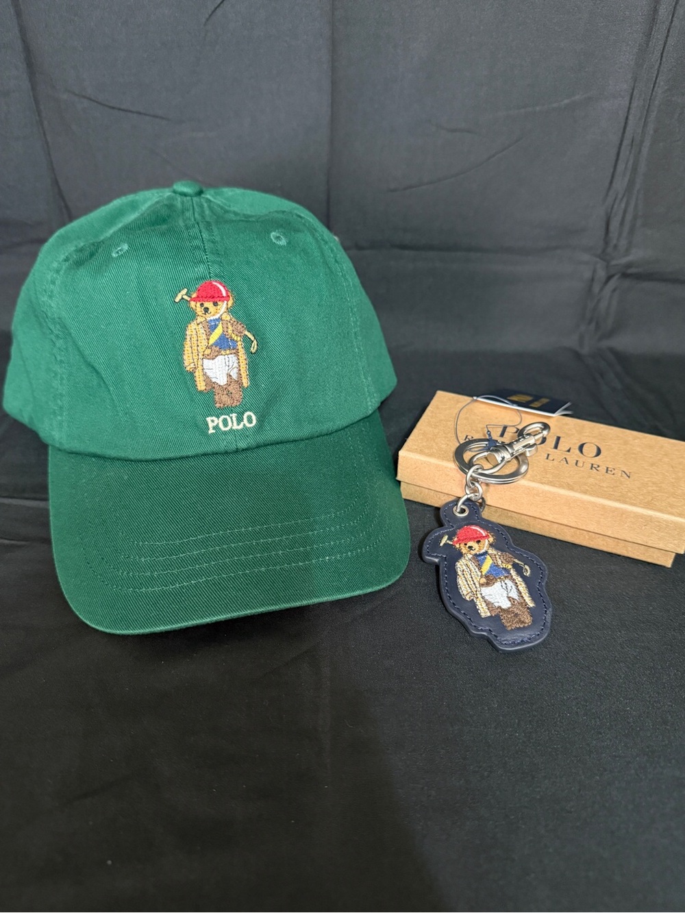 Polo by Ralph Lauren Green Polo Bear Baseball Cap and Polo Bear Keychain